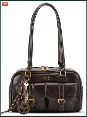 Vintage Y2K Shoulder Bag Soft PU Leather Underarm Purse with Multiple Pockets